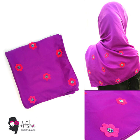 Purple Scarf with Flowers & Stones